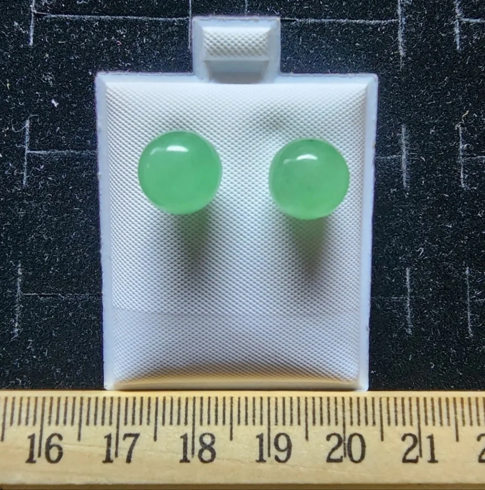 Sterling Silver/Polished Jade Ball Stud Earrings Marked/Tested+